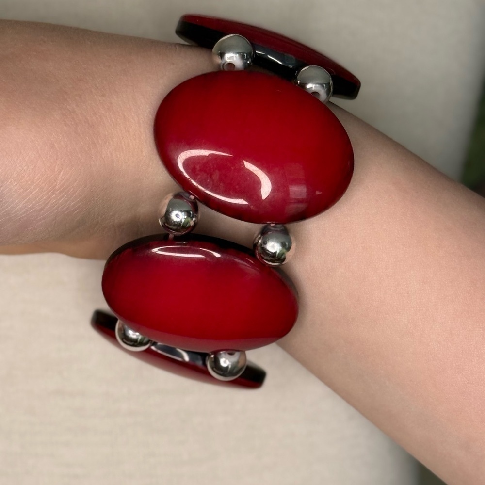 Vintage Elegant Red and Silver Bracelet